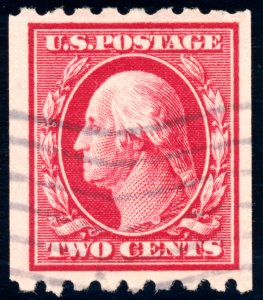 US 391 2c 1910 George Washington perf 8.5vertical coil F-VF used