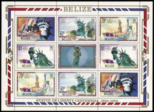 Belize 817-818, MNH, Statue of Liberty Centennial miniature sheet
