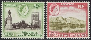 RHODESIA AND NYASALAND 1959 QEII PICTORIAL 5/- AND 10/- MNH **