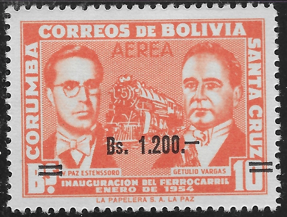 Bolivia C227 1200b on 10b Pres Estenssoro & Vargas of Brazil MHR