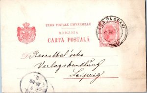 Romania 10b King Karl I Postal Card 1890 Garapascani to Leipzig, Germany.  To...