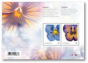 PANSY PANSIES = Midnight Glow & Delta Premium Souv Sheet Canada 2015 MNH