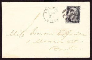 Cover, Scott 73, Boston XXX Fancy Cancel, Stamp with Light Fold, Cover Faults