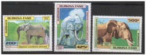 2000 Burkina Faso Elephant Elephants Wildlife 3 Val. MNH RARE-