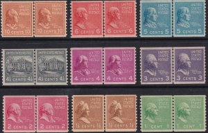 U.S Sc# 839 / 847 Prexie 1939 joint line vertical coil pair sets MNH CV $116.65