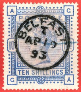 [mag285] GB QV 1883/4 SG183 10/- ultramarine  fine used  central Belfast CDS.