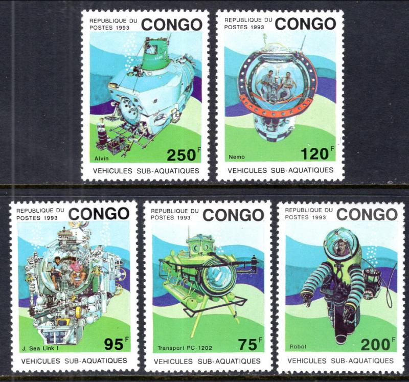 Congo People's Republic 1021-1025 Submarines MNH VF