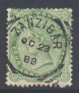 India Scott 43 - SG97, 1882 Victoria 4a6p Zanzibar Postmark used