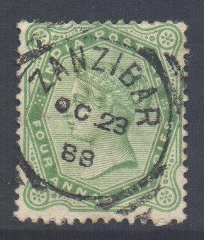 India Scott 43 - SG97, 1882 Victoria 4a6p Zanzibar Postmark used