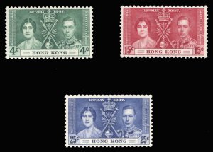 Hong Kong #151-153 Cat$24, 1937 Coronation, set of three, never hinged