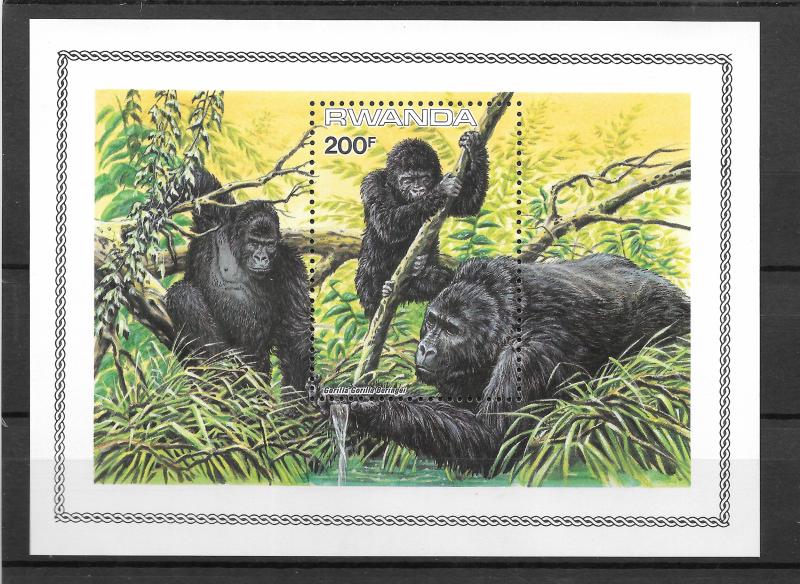 RWANDA MNH SOUV. SHEET SC#1212 GORILLA SCV$11.50