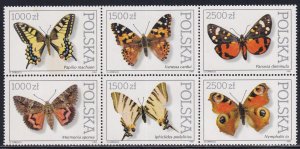 Poland 1991 Sc 3055a Butterflies Block of 6 Stamp MNH NG