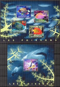 Central African Republic 2014 Marine Life Fishes Sheet + S/S MNH