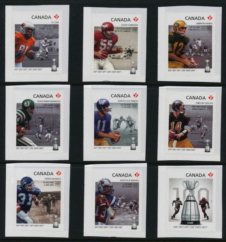 Canada 2568-76 Booklet stamps MNH CFL, Grey Cup, Football