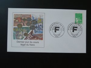 last day of the french Franc commemorative cover France 2002