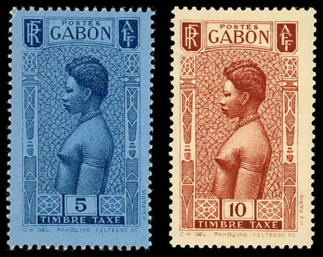 GABON Sc J23-24 VF/MH - 1932 5c & 10c Fang Woman