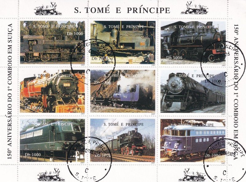 SA22m Sao Tome and Principe 1997 Old Locomotives used Souvenir sheet