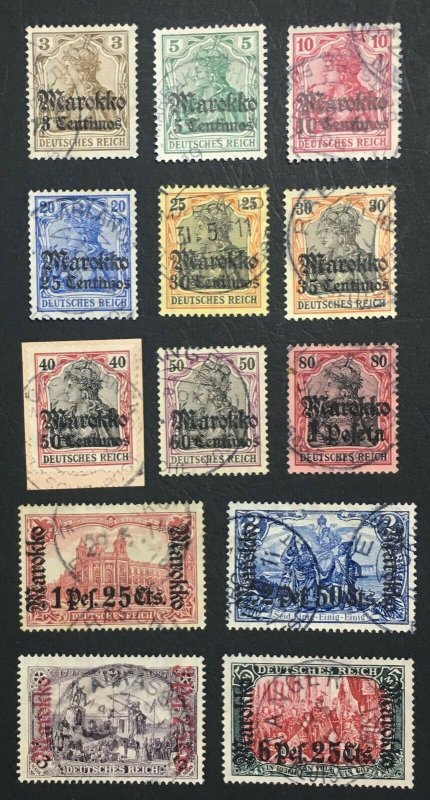 MOMEN: GERMAN COLONIES MOROCCO SC #45-57 1911 USED LOT #60566