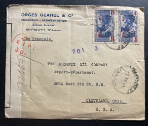 1945 Beirut Lebanon Airmail Commercial Cover To Phoenix Oil Co Cleveland OH USA