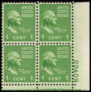 US #804 WASHINGTON MNH LR PLATE BLOCK #22409