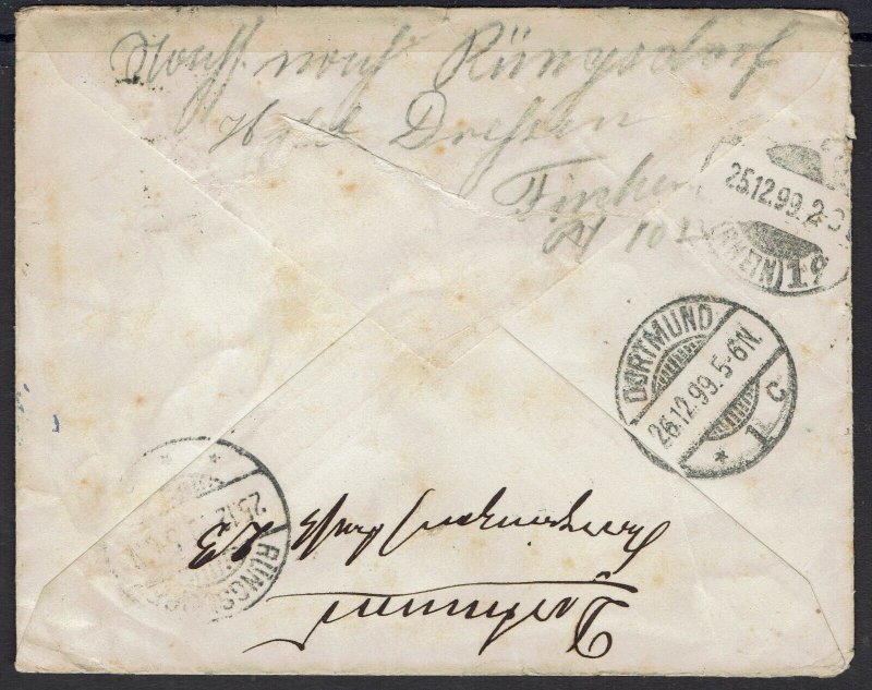 CAPE OF GOOD HOPE 1899 RE ADDRESSED COVER TO GERMANY