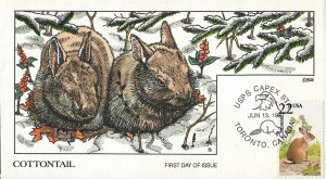 Scott #2290 - FDC - 22c N. American Wildlife: Cottontail - Collins # M 1205