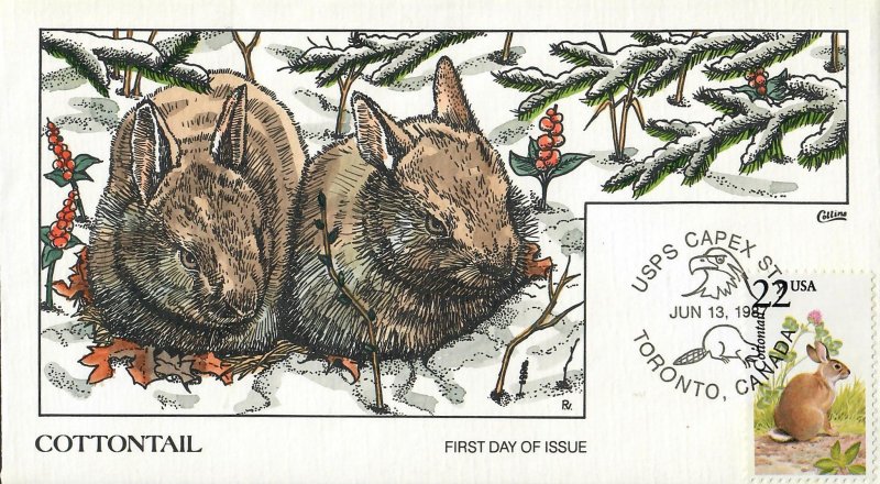 Scott #2290 - FDC - 22c N. American Wildlife: Cottontail - Collins # M 1205
