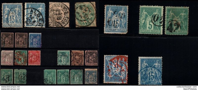 France postmarks on Sage Jour de l'An red Blue Rural OR Montevideo Alger Cons...