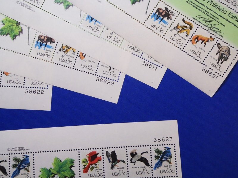 US# 1757 a-h Canada-US Border Wildlife CAPEX x5 Stamp Sheets Panes FV$31 CV$65