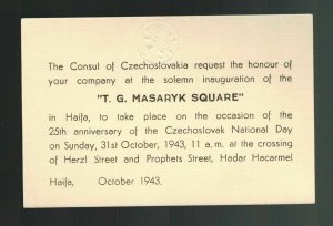 1943 Haifa Palestine cover Czechoslovak Red Cross Masaryk Square Invite