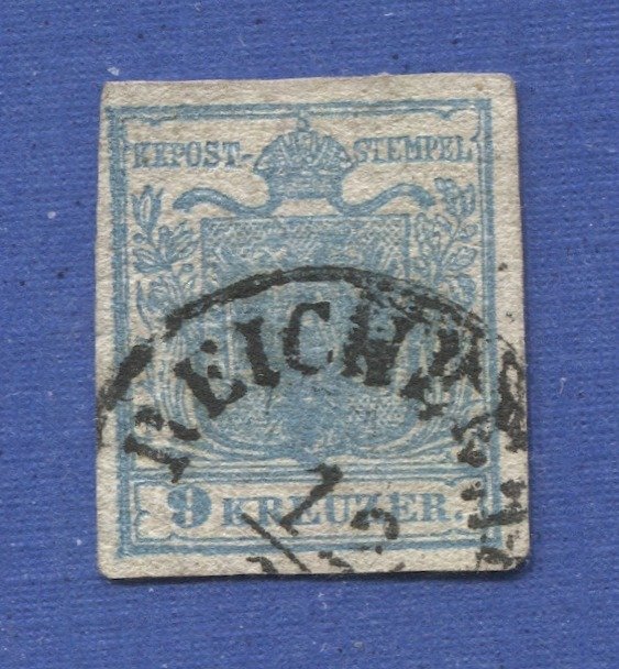 AUSTRIA 1850 9 Kr HP, Type IIc, Sc 5, F-VF, REICHENBERG Czech  cancel