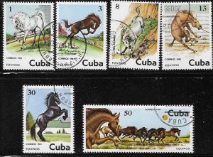 CUBA Sc# 2433-2438  HORSES HORSES HORSES Cpl set of 6  1981  used / cancelled