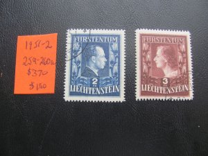 LIECHTENSTEIN 1951-2 USED SC 259a-260a XF $370 (178)