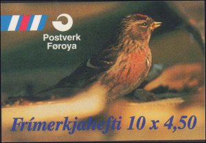 Faroe Islands #314a, Complete Set, Unexploded Bklt, 1997, Birds, Never Hinged