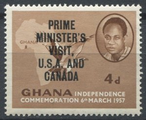 Ghana Sc#30 MNH, 4p brn, Visit of President Kwame Nkrumah in the USA and Cana...