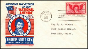 Scott 962 3 Cents Francis Scott Key - Ken Boll FDC - Typed Address Planty 962-8