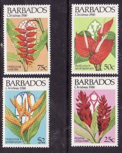 Barbados-Sc#693-6- id9- unused NH set-Flowers-Christmas-1986-please note that