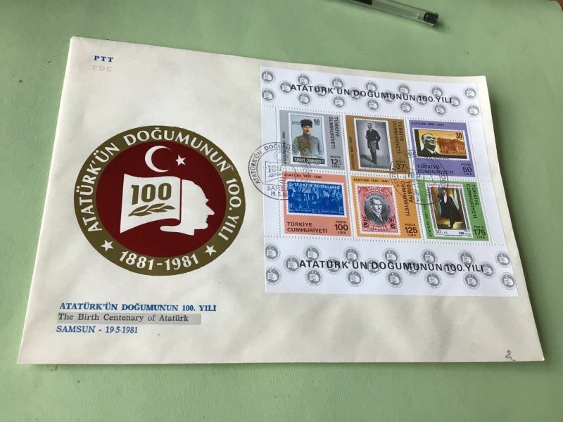 Mustafa Kemal Ataturk Birth Centenary 1981 Turkey  stamps Cover 52078