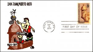 Scott 1437 8 Cents San Juan, Puerto Rico Ellis Cartoon Cachet FDC