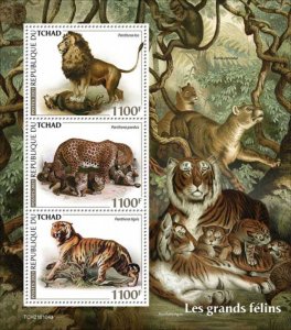 Chad - 2021 Big Cats, Lion, Leopard, Tiger - 3 Stamp Sheet - TCH210104a