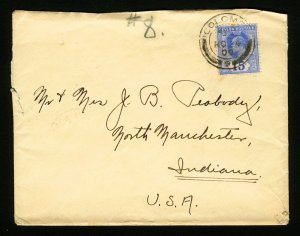 Ceylon #185 15c King Edward VII 1909 Cover Colombo Ceylon to U.S.A.