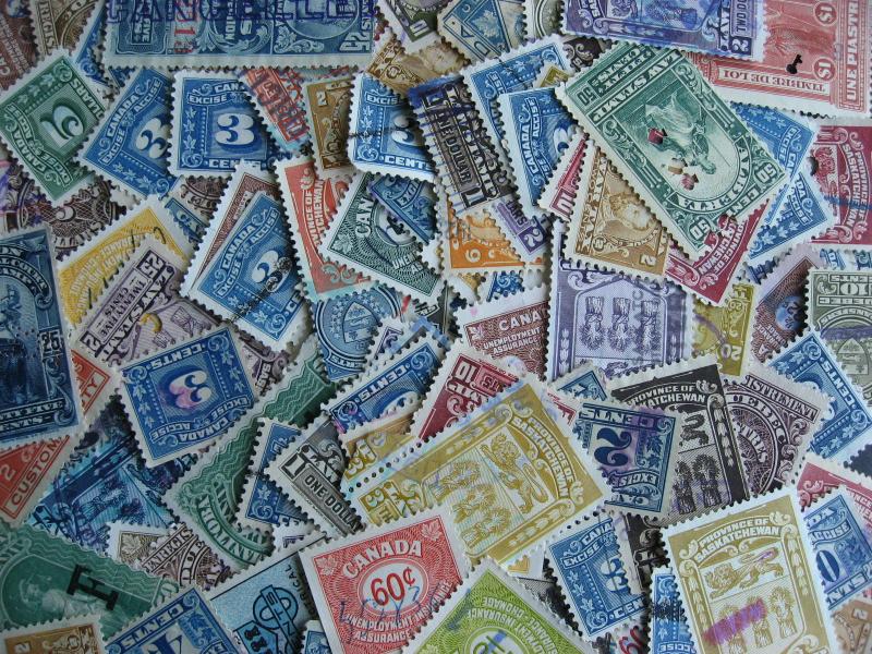 Canada 125 revenue stamps mixture (duplicates, mixed condition)