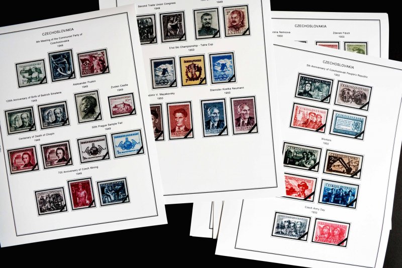 COLOR PRINTED CZECHOSLOVAKIA 1945-1955 STAMP ALBUM PAGES (52 illustrated pages)