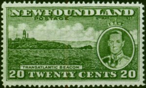 Newfoundland 1937 20c Green SG264a 'Extra Chimney' V.F MNH