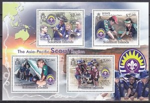 Solomon Is. 2012 issue. Asia-Pacific Scout Region sheet of 4.