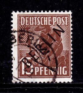 GERMANY (BERLIN) — SCOTT 9N6 — 1948 15pf BLACK BERLIN OVPT. — USED — SCV $60