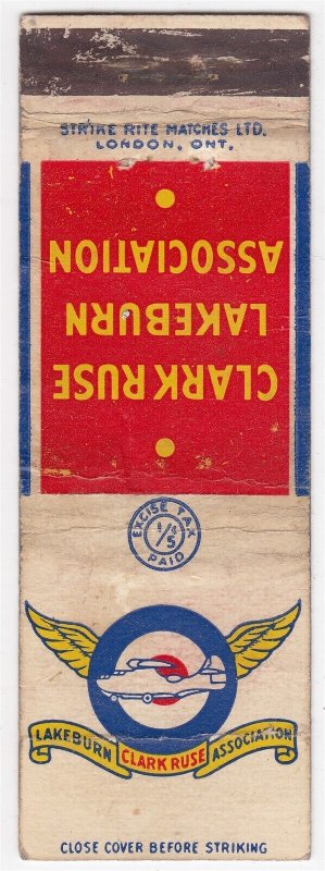 Canada Revenue 1/5¢ Excise Tax Matchbook CLARK RUSE LAKEBURN ASSOCIATION