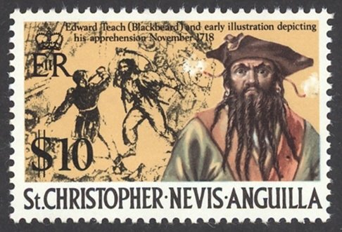 St. Kitts Nevis Sc# 222A MNH 1974 $10 Blackbeard