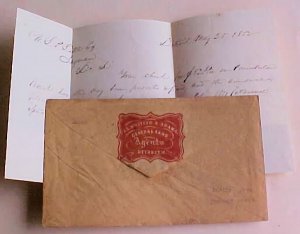 US  MICHIGAN  FANCY AD  3 PAID 1852 AL WHITING & ADAMS GENERAL LAND AGENTS
