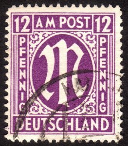 1945 Germany, American-British Occ. (Bizone) 12pfg, Used, Sc 3N8b, Mi 15aAz